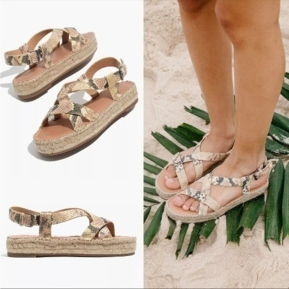 Madewell Snake Print Espadrille Platform Sandals - Beige/Tan/Black